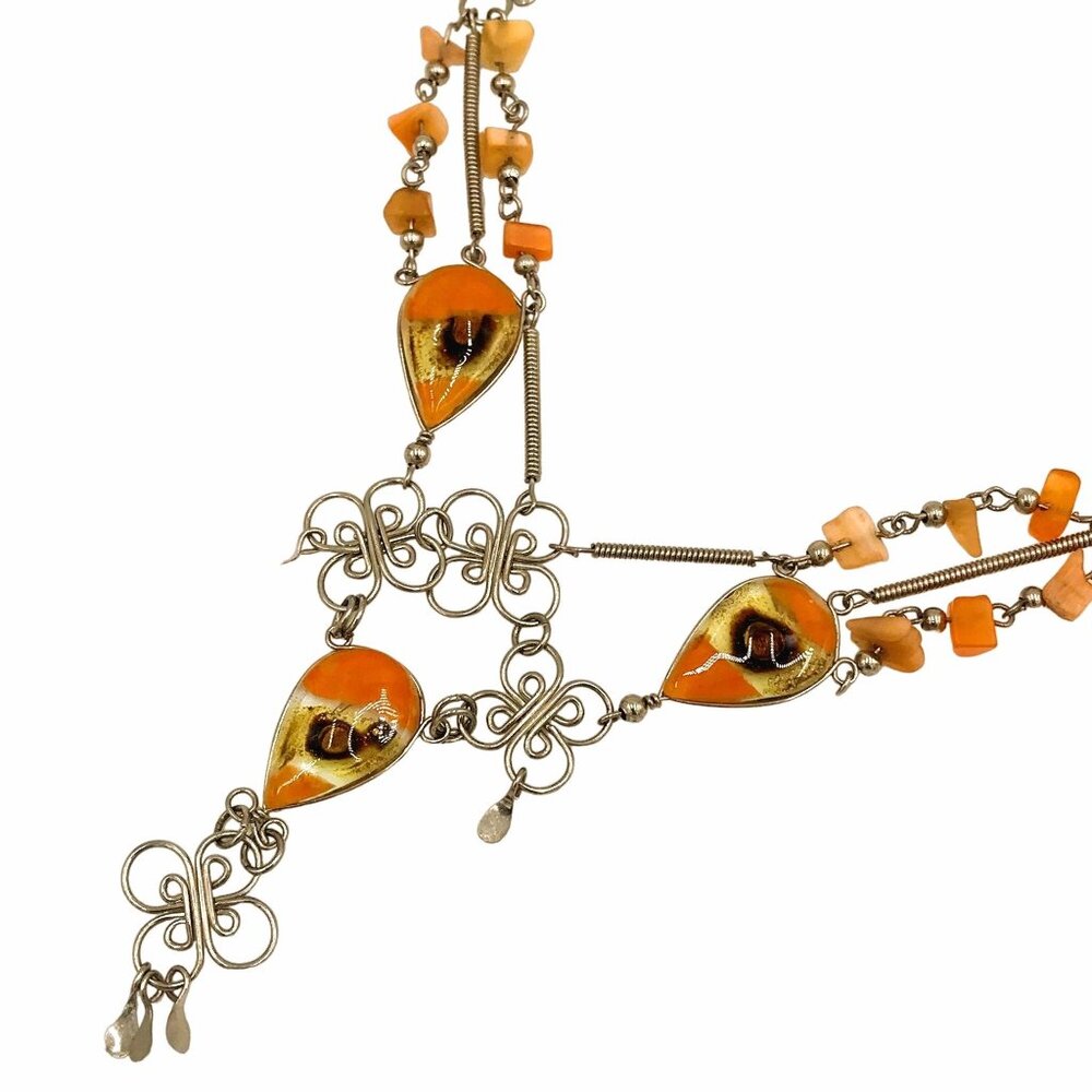 Third Eye Orange Necklace Handmade Boho Bohemian Artisan Festoon Hippie Gypsy
